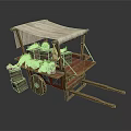 Wooden Fruit Cart With Canopy Loaded With Fresh Fruits Vegetables And Barrels