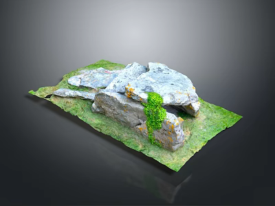 Realistic 3D Model Of Gray Rocks With Green Moss On Green Grass 3d model