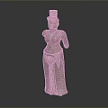 Traditional Female Sculpture Carving With Ornate Headdress Long Robe And Standing Pose