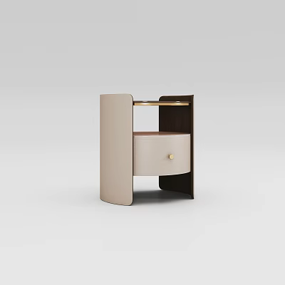 Modern Bedside Table Featuring Light Beige Drawer Dark Wood Body And Gold Round Handle 3d model