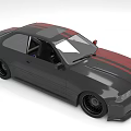 Gray Modified Two Door Car With Red Stripes And Sporty Style