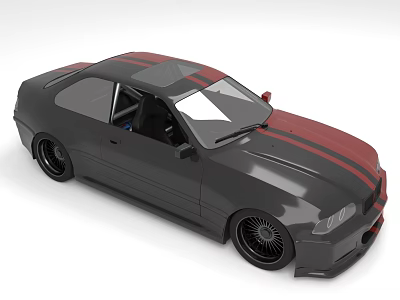 Gray Modified Two Door Car With Red Stripes And Sporty Style 3d model