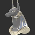 Ancient Egyptian Anubis Head Sculpture Carving With Gold Accents And Striped Patterns