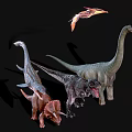 Prehistoric Reptiles Including Long Necked Sauropod T Rex Triceratops And Pterosaur
