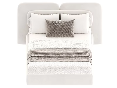 Modern Double Bed With White Headboard White Bedding Gray Pillow And Throw Blanket 3d model