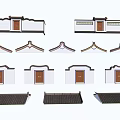 Traditional Chinese Architectural Components Featuring Wooden Doors Curved Eaves And Roof Styles