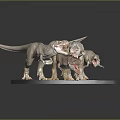 Dinosaur Model Figures Standing On Cracked Stone Platform With Open Mouths 3d model