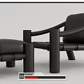 Stylish Black and Brown Leather Leisure Chairs with Matching Stools and Wooden Frames