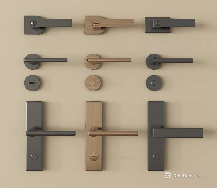 Modern Design Door Handles With Lever And Knob Styles Metal Construction Black Gold Brown Color Variations 3d model 