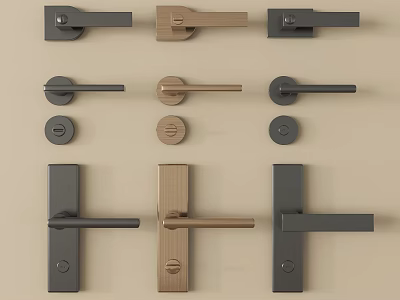 Modern Design Door Handles With Lever And Knob Styles Metal Construction Black Gold Brown Color Variations 3d model
