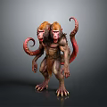 Two Headed Monkey Like Mythical Creature With Red Tentacles Furry Body And Sharp Claws