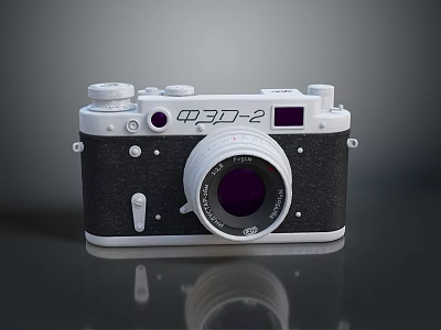Vintage FED 2 Electronic Camera With White Black Body Lens Control Buttons And Reflection 3d model