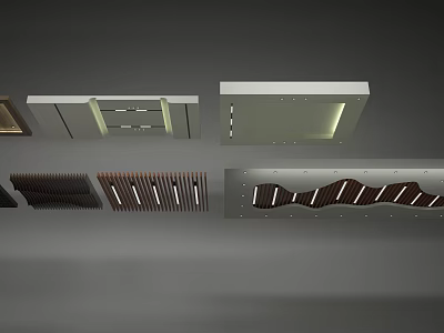 Contemporary Ceiling Designs Featuring LED Lighting Wooden Slats and Curved Patterns 3d model