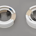 Modern Inflatable Circular Office Pods With Computer And Ergonomic Workspace Chairs 3d model