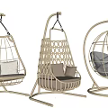 Modern Rattan Hanging Chairs With White Cushions And Stand Design
