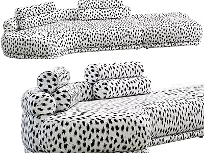 Modern Sectional Sofa With Black And White Spotted Pattern And Comfortable Plush Cushions 3d model