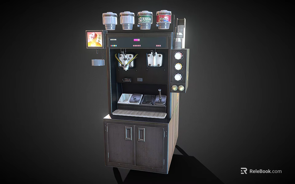 Modern Beverage Dispenser With Multiple Syrup Containers Dispensing Taps And Storage Cabinet 3d model 