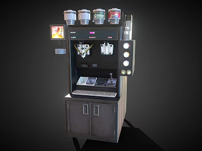 Modern Beverage Dispenser With Multiple Syrup Containers Dispensing Taps And Storage Cabinet 3d model