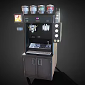 Modern Beverage Dispenser With Multiple Syrup Containers Dispensing Taps And Storage Cabinet