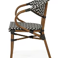 Outdoor Chair With Brown Metal Frame Black White Chevron Pattern Fabric And Curved Armrests