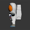 Man in White Astronaut Suit With Orange Helmet And Blue Boots Standing With Chest Buttons