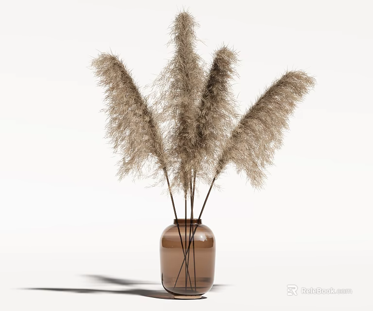 Brown Glass Vase With Dried Pampas Grass Stems for Interior Decoration 3d model 