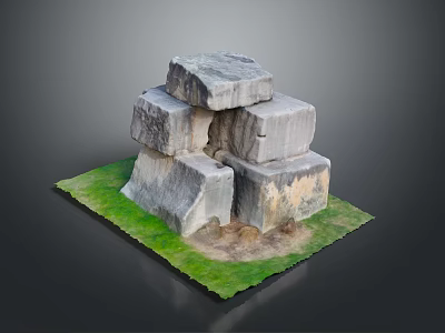 Natural Stone Blocks Stacked On Grass And Dirt Base Decorative Structure 3d model