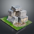 Natural Stone Blocks Stacked On Grass And Dirt Base Decorative Structure 3d model