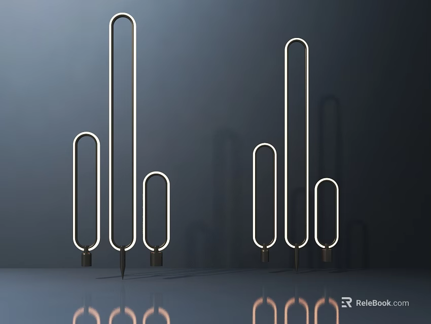 Modern Floor Lamps With Long Tube Lights Varying Heights And Metal Bases 3d model 