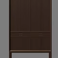 Modern Brown Wooden Wardrobe With Double Doors And Bottom Storage Drawers Design