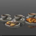 Delicious Coffee with Assorted Cookies and Croissant on Black Surface