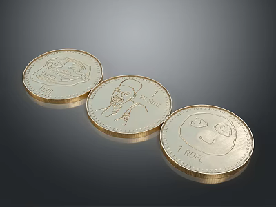 Shiny Gold Coins Featuring Various Designs And 1 RUB Inscription For Daily Use 3d model