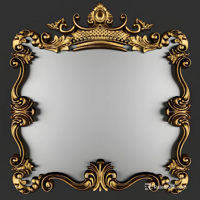 Ornate Gold Framed Mirror With Intricate Carved Designs And Classic Decor 3d model 