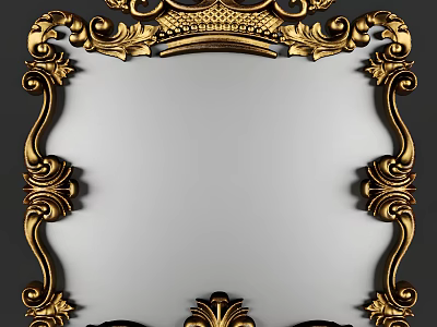Ornate Gold Framed Mirror With Intricate Carved Designs And Classic Decor 3d model