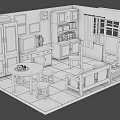 Cartoon Scene Interior Design With Brown Furniture TV Table And Chairs Window Clock Picture Frames