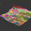 3D Landscape Map Featuring Mountains Green Vegetation River And Urban Area