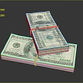 Stacks of 100 Dollar Bills Tied with Orange and Blue Rubber Bands