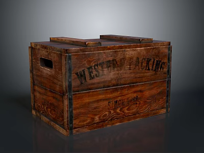 Vintage Wooden Storage Crate With Western Packing Chicago Branding And Metal Handles 3d model