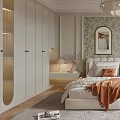 Cozy Bedroom Interior Design With Floral Wallpaper White Bed And Pleated Chandelier