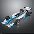 Blue And White Race Car With Number 13 Rear Wing Red Helmet And ECO Logo