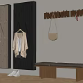 Modern Entryway Bench With Wooden Wall Hooks Hanging Bags And Shoes