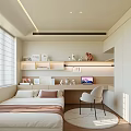 Tatami Bedroom Interior Design With Bed Desk Chair Shelf Window Blinds And Lighting