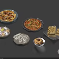 Delicious Assorted Food Platter With Two Pizzas Star Shaped Cookies Pastries And Cake Slices