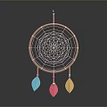 Decorative Dreamcatcher With Circular Web Pink Frame Top Arrow And Colorful Feathers