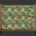 Wooden Pet Bed With Green Tropical Leaf And Red Flower Pattern Cushion