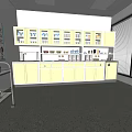 Medical Storage Room Interior Featuring Yellow Cabinets Medical Supplies And Wall Chart
