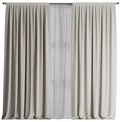 Beige Layered Curtains With Sheer Inner Panel And Elegant Draped Design 3d model