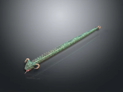 Green Horned Dragon Like Mythical Creature With Long Slender Body And Tongue Out 3d model