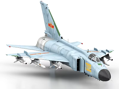 Light Blue Fighter Jet with Missiles Under Wings and Red Tail Emblem 3d model