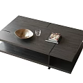 Modern Dark Wood Coffee Table With Golden Bowl Glass Cup And Books In Living Room